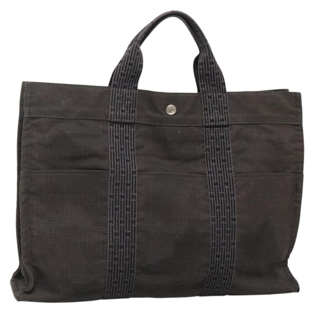 HERMES Her Line Tote Bag Canvas Gray Silver Auth 132562